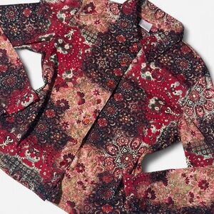 Vintage 90s Blouse, Size Medium, Boho. Graphic Print, Red